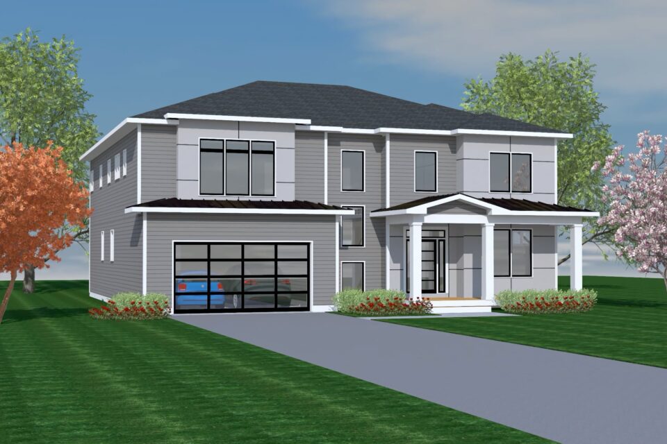 The Hendrik — exterior rendering of a New Dimensions Urban Collection home